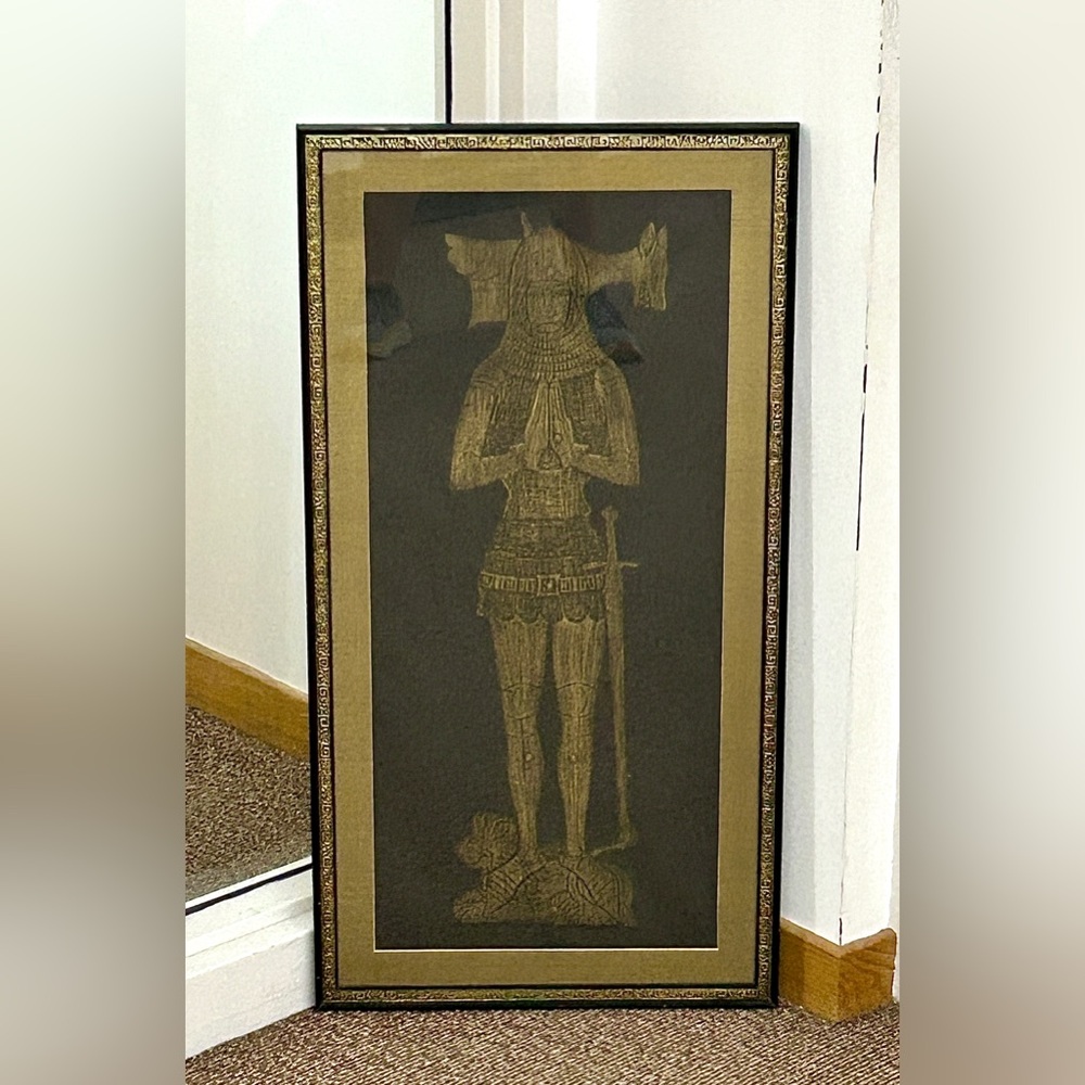c. 1987 Vintage Handmade Salisbury Cathedral Framed Brass Rubbing Knight